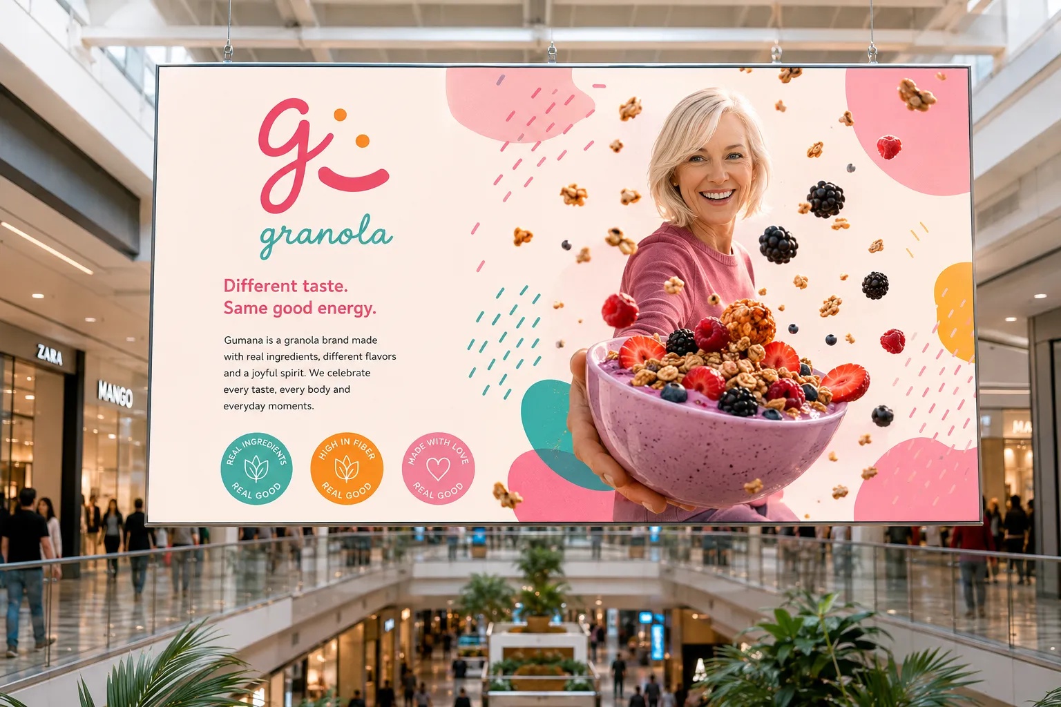 Valla publicitaria de Gumana en un centro comercial